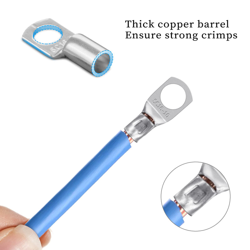 Elecoutek 30 pieces tubular cable lugs set cable lugs 16mm² 25mm² 35mm² ring cable lugs M8 M10 copper terminals tinned copper crimp connector for vehicle, car, motorcycle, boat 35mm²