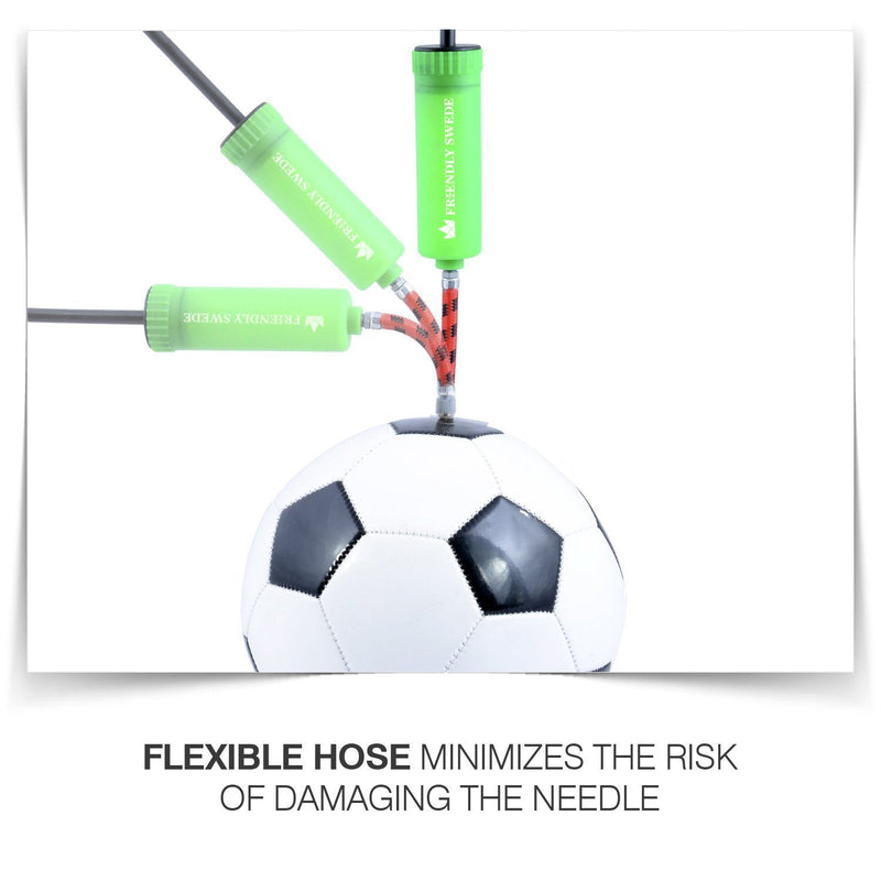 The Friendly Swede Sports Ball Pump, Needles and Nozzles Included - Multipack Blue + Green + Red