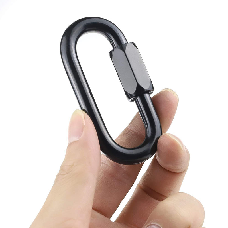 IEBUOBO 5/32 inch Stainless Steel Oval Quick Link Carabiner, 10 Pack M4 Black Quick Links Chain Connector, Heavy Duty Locking Carabiner for Outdoor Activities