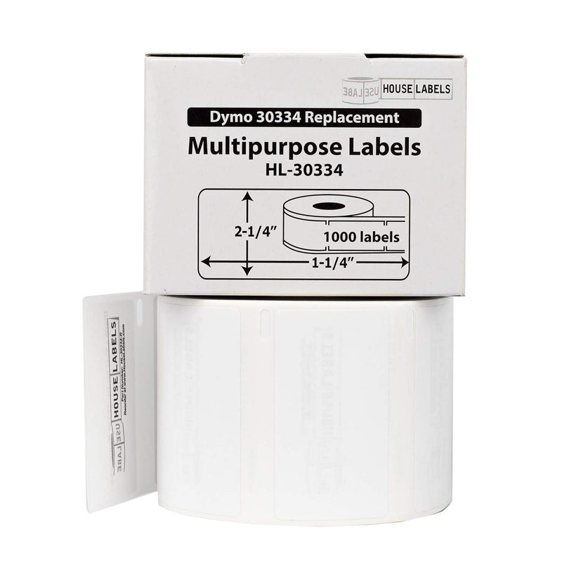 Houselabels HL-30334-R Dymo-Compatible Multipurpose Labels with Removable Adhesive, 1000 Labels per Roll, White