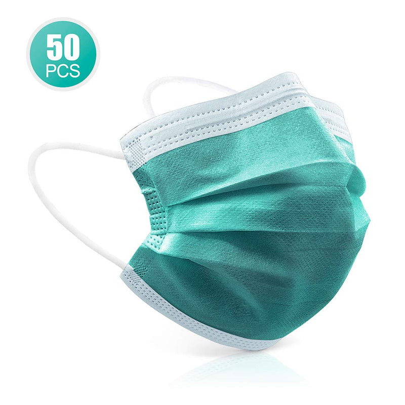 Disposable Face Mask 4-Ply for Adult, Soft Face Masks, Breathable Safety Mask Green