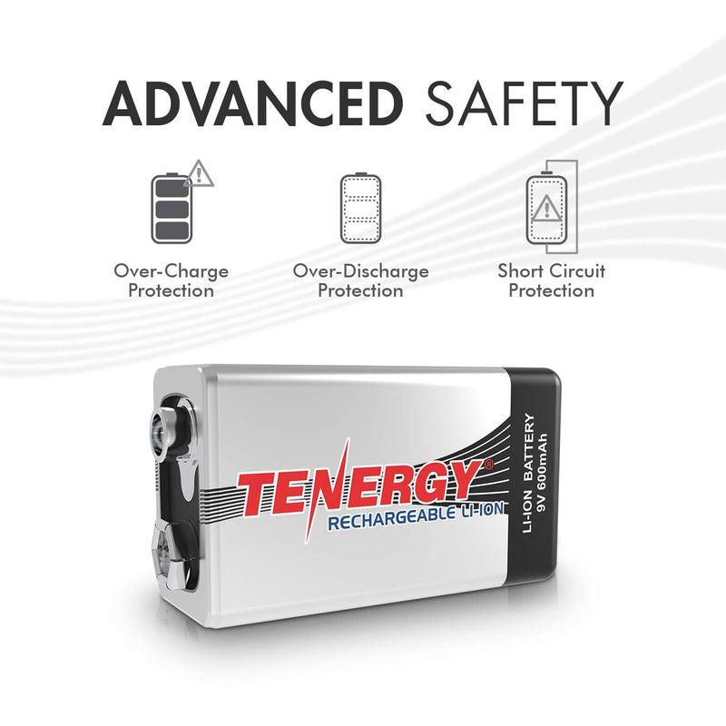 Combo: 10pcs Tenergy 9V 600mAh Li-ion Rechargeable Batteries 10 pcs