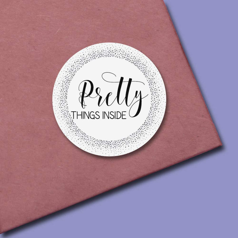 Pretty Things Inside Sparkly Thank You Customer Appreciation Sticker Labels for Small Businesses, 60 1.5" Circle Stickers by AmandaCreation, Great for Envelopes, Postcards, Direct Mail, & More!