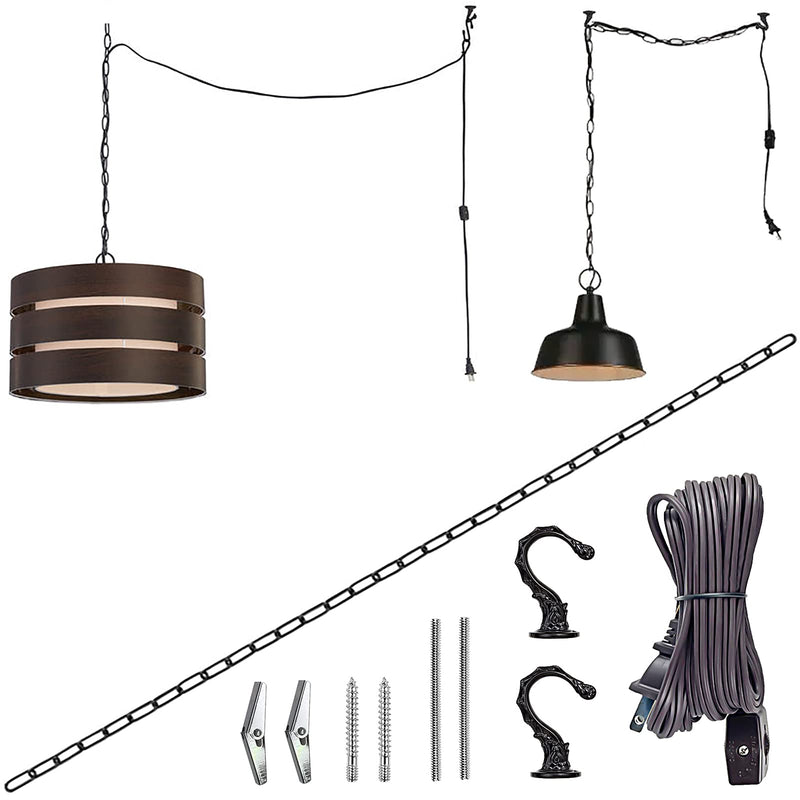 ECUDIS Swag Light Kit, Lamp Parts Chandelier Light Fixture Chain Swag Kit Includes 12 Ft Chain, 15 Ft Cord with Switch, 2 Swag Hooks and Mounting Hardware, Oil Rubbed Bronze Black Finish