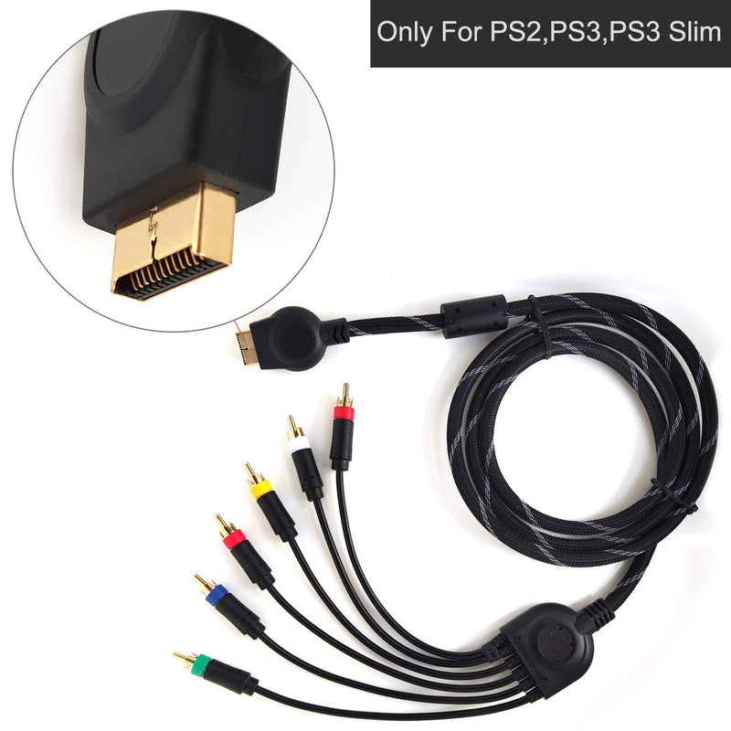 Bealuffe Component AV Cable for PS2 / PS3 / PS3 Slim, HD Multi Out Composite RCA Audio Video Cable for Sony Playstation PS3 (6 Feet)