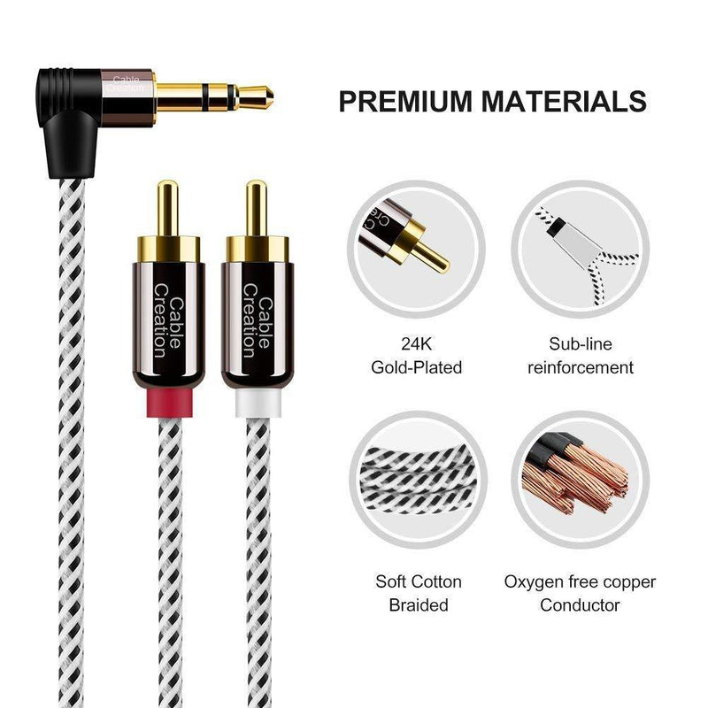 3.5mm to RCA Cable,CableCreation 3 Feet Angle 3.5mm Male to 2RCA Male Auxiliary Stereo Audio Y Splitter Gold-Plated for Smartphones, MP3, Tablets, Speakers,Home Theater,HDTV,1m 3Ft