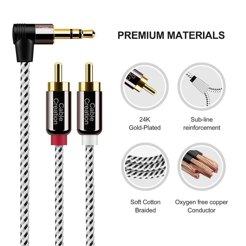 3.5mm to RCA Cable,CableCreation Angle 3.5mm Male to 2RCA Male Auxiliary Stereo Audio Y Splitter Gold-Plated for Smartphones, MP3, Tablets, Speakers,Home Theater,HDTV,1.6ft/0.5m 1.6Ft