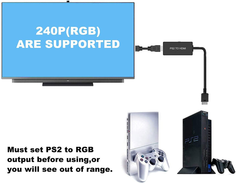 PS2 to HDMI Adapter PS2 HDMI Cable PS2 to HDMI Converter Support 4:3/16:9 Screen aspect ratio switch. Works for Playstation 1/Playstation 2 HD Link Cable. Playstation 1 Adapter Sony PS2 HDMI Converter