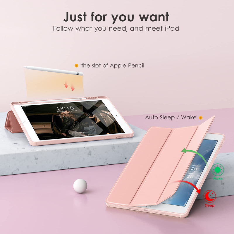 DTTOCASE Case for iPad 9th / 8th / 7th Generation 10.2 inch (2021/2020/2019 Released), Clear Back, TPU Shockproof Frame Cover[Built-in Pencil Holder,Support Auto Sleep/Wake] for ipad 10.2 - Rose Gold