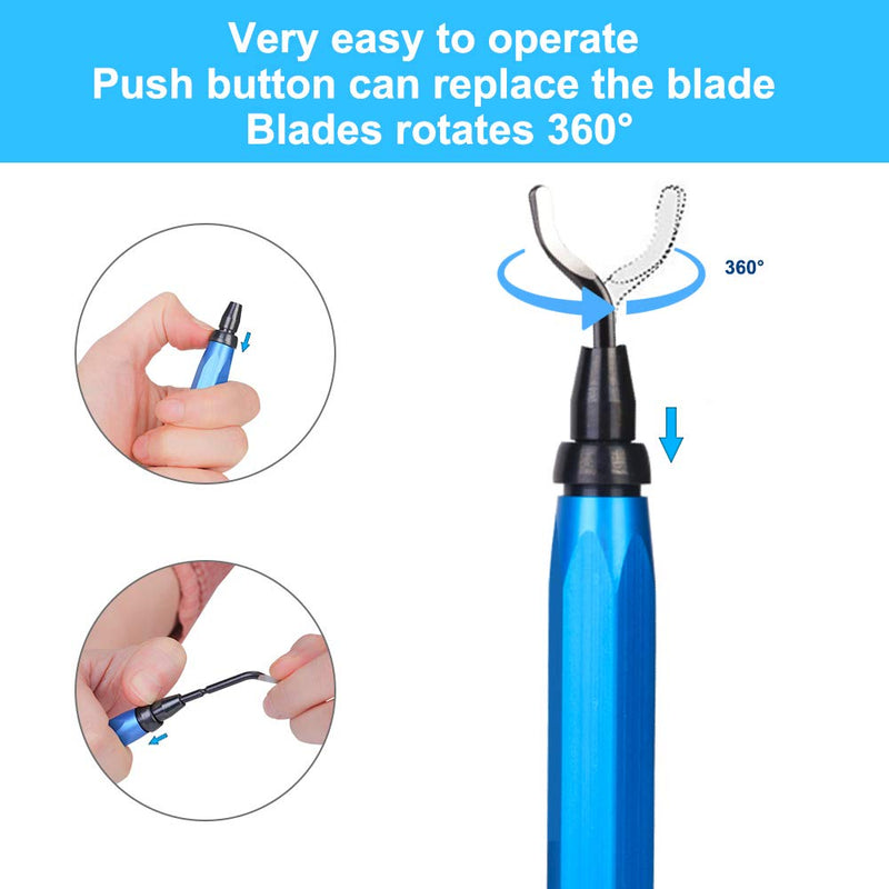 CGBOOM Deburrer Tool Universal, Metal Handle Hand Deburrer with 10 Replacement Blades, 360° Rotating Blade Cutting Tool for 3D Printers, Plastic, Aluminum and Stainless Steel 1 Metal Handle + 10 Blades