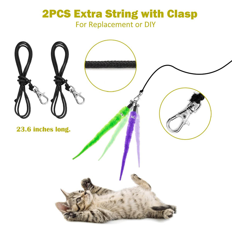MeoHui Interactive Cat Feather Toys, 2PCS Retractable Cat Wand Toy and 9PCS Squiggly Worm Feathers Teaser Refills, Cat Toys for Indoor Cats Kitten Play Chase Exercise Basic