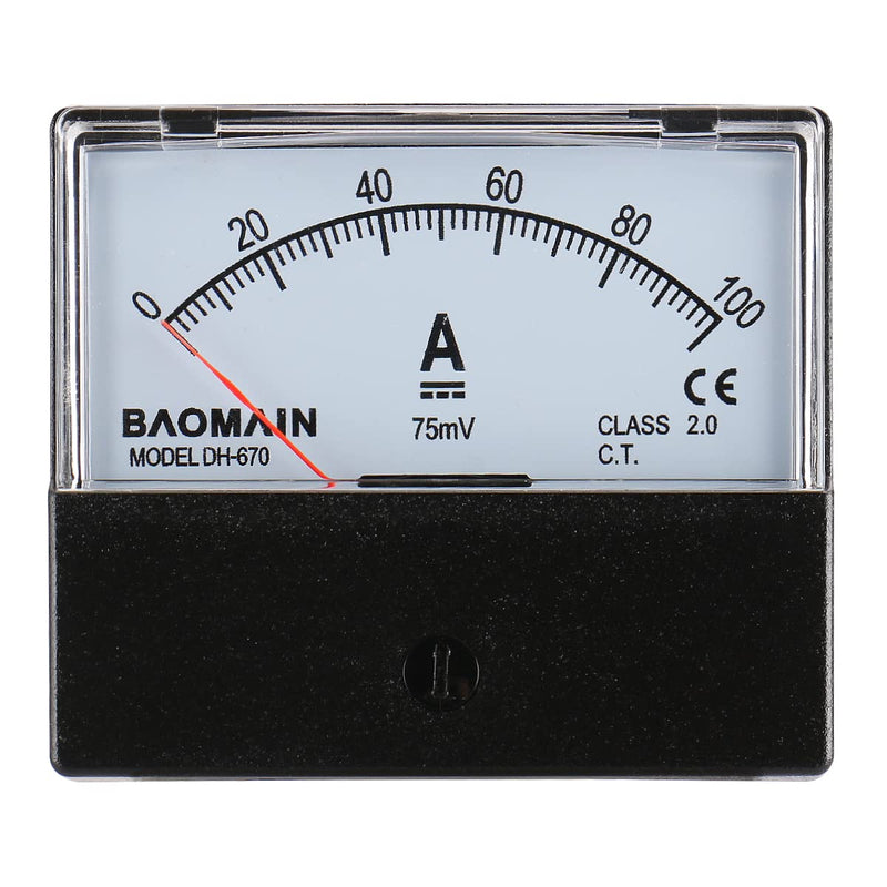 Baomain DH-670 DC 100A Analog Amp Panel Meter Current Ammeter with 75mV Shunt