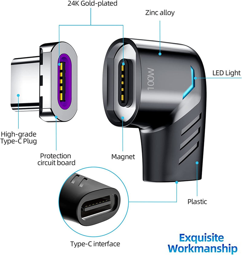 USB C Magnetic Adapter,Right Angle Type C Connector,PD 100W Fast Charge,480Mbps Transfer Speed,Compatible with USB C Phones,Tablets,Laptops USB 2.0 1 Pack