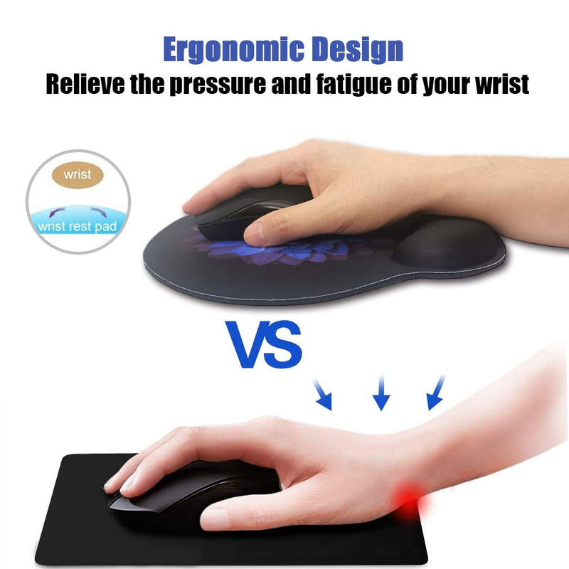 Ergonomic Mouse Pad with Wrist Support,Dooke Cute Wrist Pad with Non-Slip Rubber Base for Computer, Laptop, Home Office Gaming, Working, Easy Typing & Pain Relief Purple Flowers