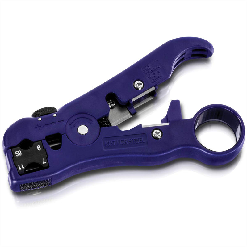 TRENDnet Universal Stripping and Cutting Tool, RG59/6/11/7, UTP, STP, CAT5, 4P/6P/8P, Flat & Round Cables, Adjustable Blade Depth, TC-CT70,Deep Blue