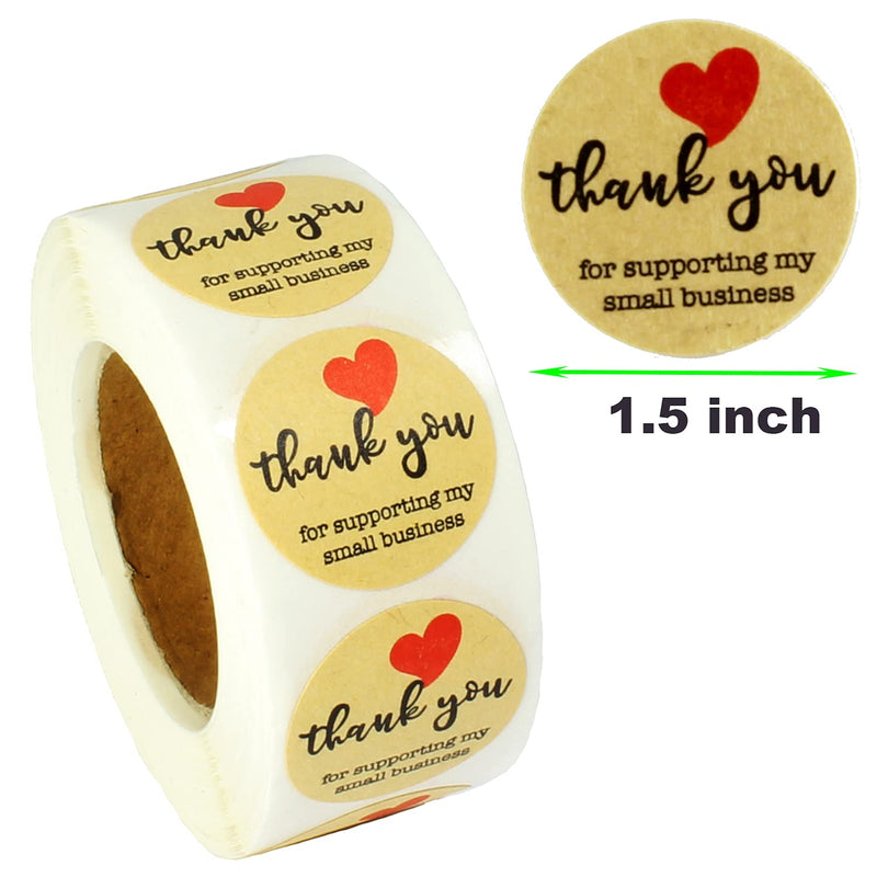 Thank You Stickers for Supporting My Small Business 1.5 inch Roll 500pcs Kraft Paper Waterproof Sealing Labels for Packaging, Envelopes, Online Business Owners, Crafters, Bakeries, Handmade Art Option-02