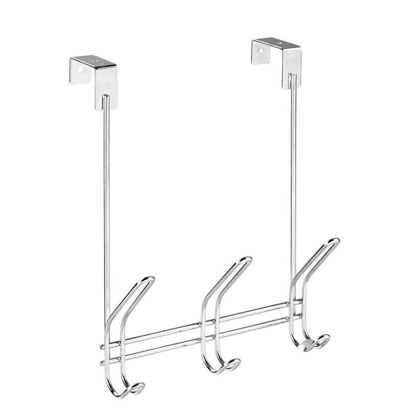 iDesign Classico Metal Over the Door Organizer, 3-Hook Rack for Coats, Hats, Robes, Towels, Jackets, Purses, Bedroom, Closet, and Bathroom, 5" x 8.2" x 12.5", Chrome 3 Hook