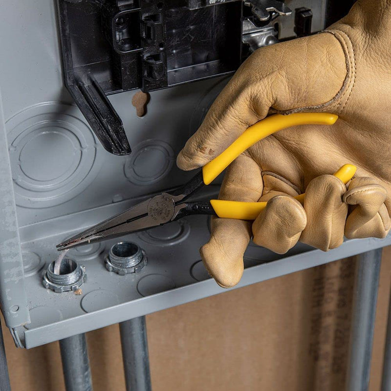 Klein Tools D203-7 Long Nose Side-Cutter Stripping Pliers, Induction Hardened and Heavier For Increased Cutting Power, 7-Inch