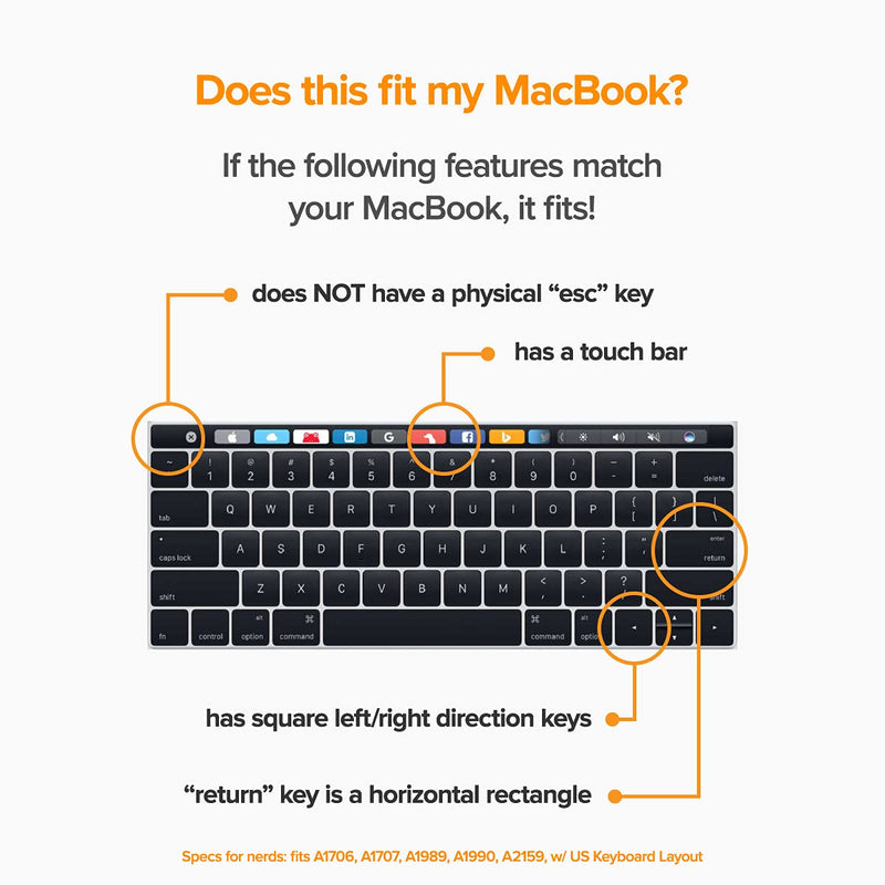 UPPERCASE GhostCover Premium Ultra Thin Keyboard Protector, Compatible with MacBook Pro with Touch Bar 13" and 15" (2016 2017 2018 2019, Apple Model Number A1706, A1707, A1989, A1990, A2159) Standard Packaging
