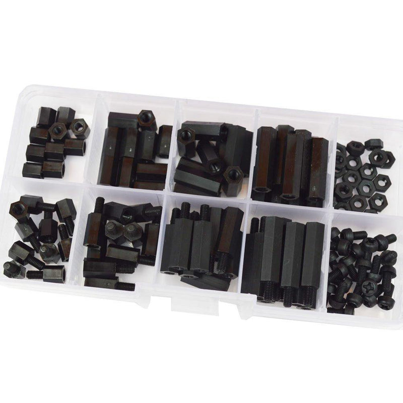 M2 M3 Male-Female Nylon Hex Standoff Plastic Thread Motherboard Spacer Prototyping Accessories for PCB, Quadcopter Drone, Computer & Circuit Board Assortment Kit Black White 300Pcs
