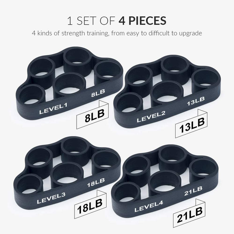 4 Pack Hand Exerciser Grip Strengthener, Finger Stretcher Hand Grip Resistance Bands Hand Strengthener Hand Strengthening Forearm Exerciser for Arthritis Black