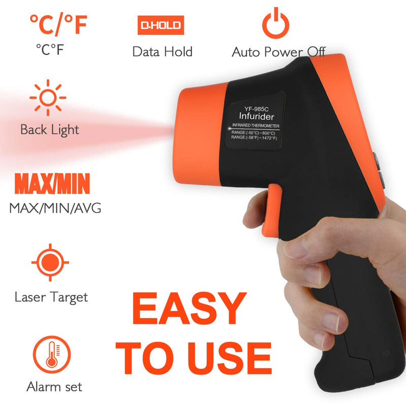 Digital Infrared Thermometer Non-Contact Temperature Gun,16:1IR Laser Grip Accurate from -50℃~800℃(-58℉~1472℉),Pyrometer with Adjustable Emissivity for Industry Kiln Forge【Not for Human】 985C(-58℉~1472℉)
