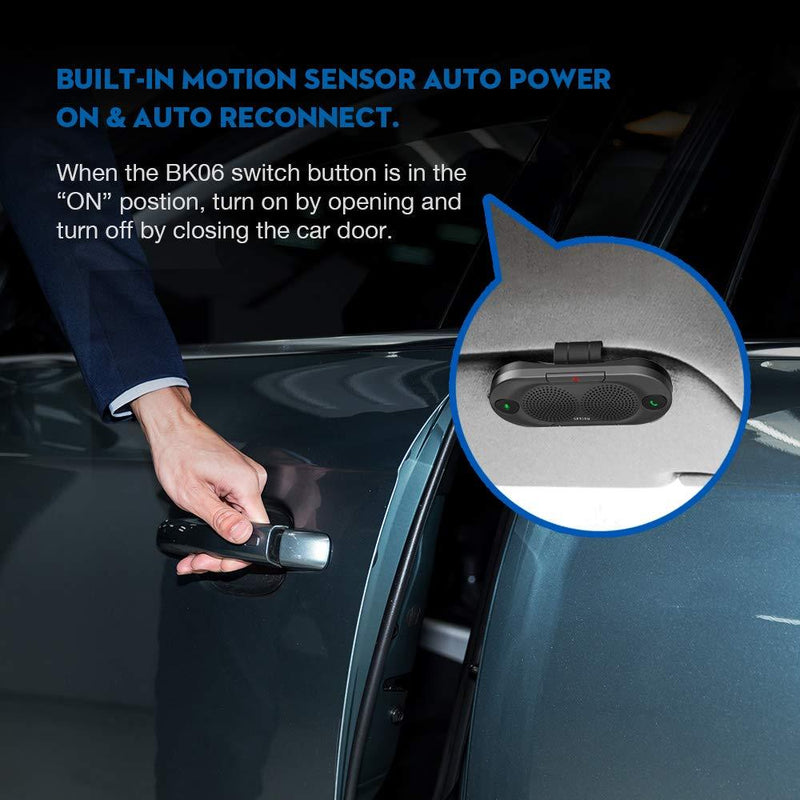BESIGN BK06 Bluetooth 5.0 in Car Speakerphone with Visor Clip, Wireless Car Kit for Handsfree Talking, Motion Auto on, Siri Google Assistant Support Metal Grey