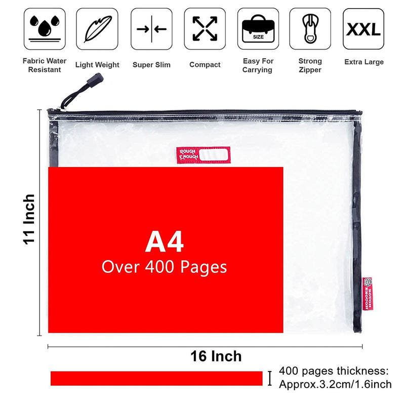 Rough Enough Large Plastic File Folder Organizer Clear Zipper Document Storage Bag Pouch for School Homework Art Supply
