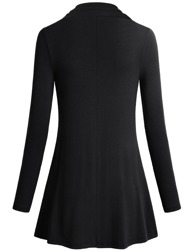 Miusey Women's Long Sleeve Cowl Neck Form Fitting Casual Tunic Top Blouse Black Small