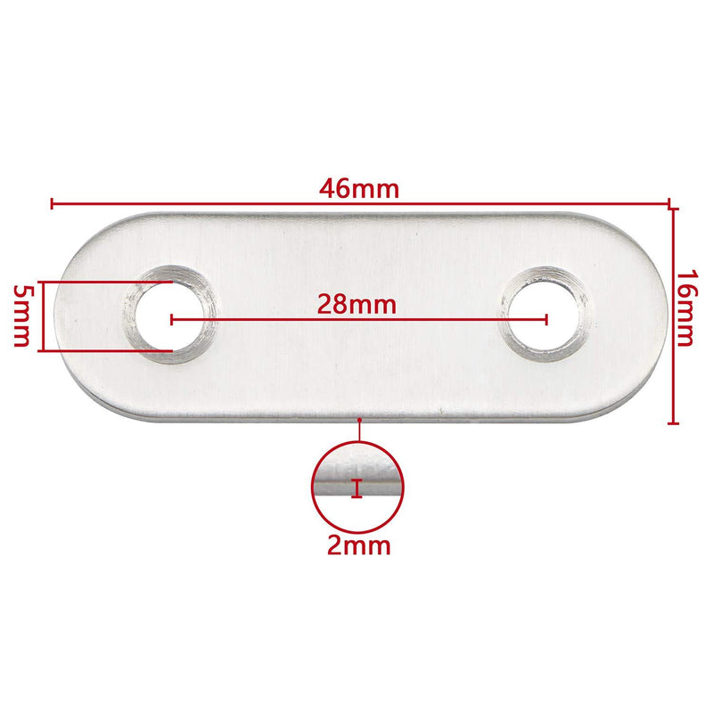Pxyelec 1.85 inch 2 Holes Stainless Steel Flat Mending Repair Plate Bracket Connector, Flat Straight Brace Fixing Repair Plated Joint Bracket Pack of 20