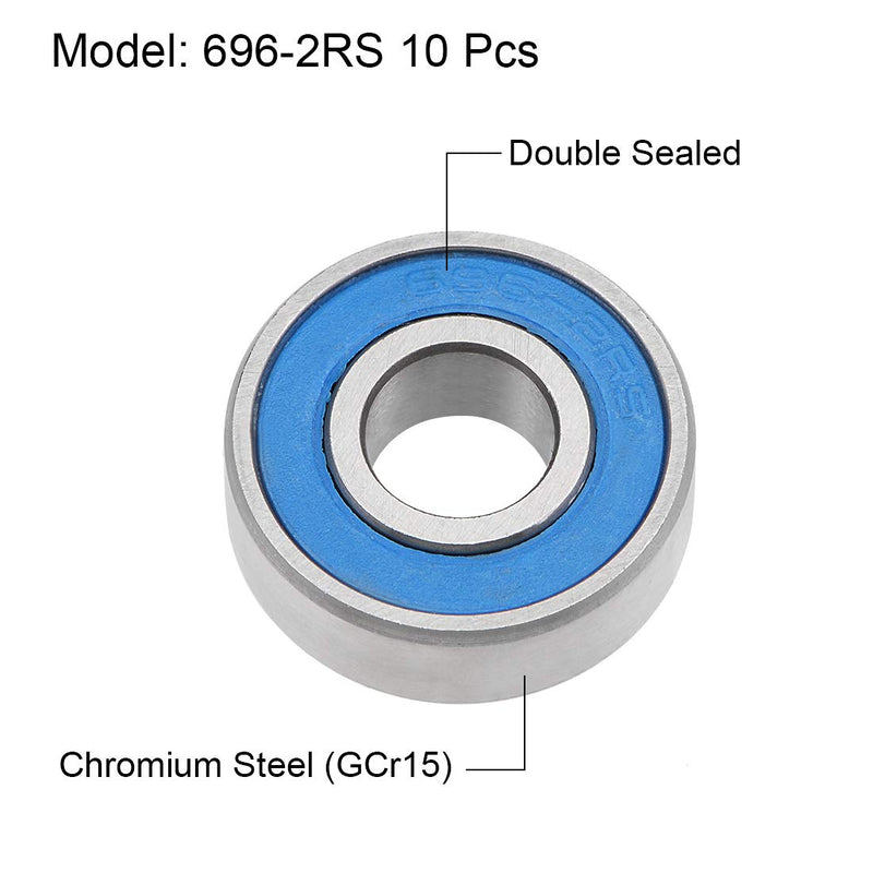 uxcell 696-2RS Deep Groove Ball Bearings 6mm x 15mm x 5mm Double Sealed Chrome Steel Blue Cover P6(ABEC3) 10pcs