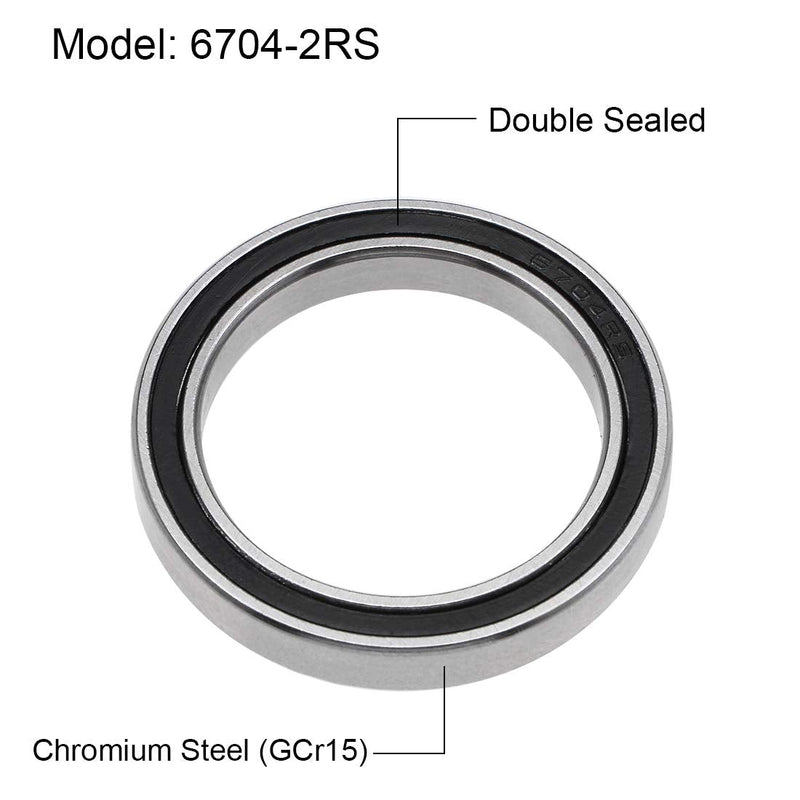 uxcell 6704-2RS Deep Groove Ball Bearings Z2 20mm x 27mm x 4mm Double Sealed Chrome Steel 4pcs 20x27x4mm