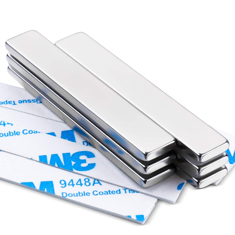MIKEDE Strong Rare Earth Neodymium Magnets, Heavy Duty Bar Magnets with Double-Sided Adhesive, Powerful Pull Force, Perfect for Fridge, Garage, Kitchen, Science, Craft, Office, DIY 60x10x3mm 6pack 6