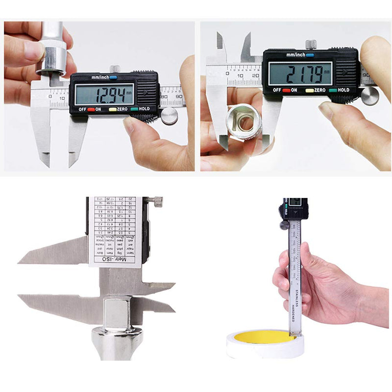Oudtinx Electronic Digital Caliper Stainless Steel Body with Large LCD Screen | 0-6 Inches | Inch/Fractions/Millimeter Conversion 150mm