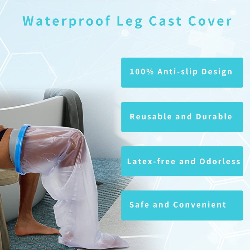 SUPERNIGHT Waterproof Leg Cast Cover, Adult Half Leg Watertight Cast Bandage Protector for Leg and Foot Wounds, 100% Anti-Slip Design Adult Leg