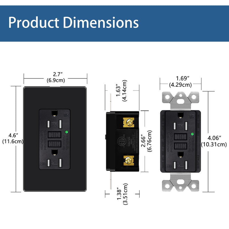 NineLeaf 2 Pack 15Amp GFCI Outlet Receptacles, Tamper-Resistant (TR) Weather-Resistant (WR) with LED Indicator,Decorative Wall Plates and Screws Included, ETL Certified, Black