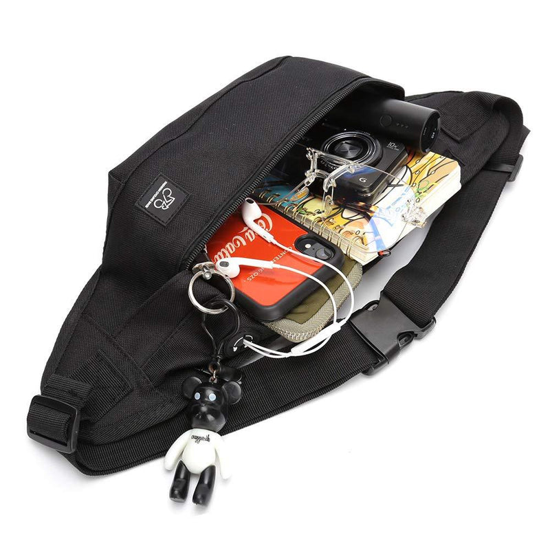 Fanny Packs for Women & Men Unisex Waist Bag Pack with Headphone Jack and Zipper Adjustable Strap Black Fanny Pack for Outdoors & Gym (fanny pack)