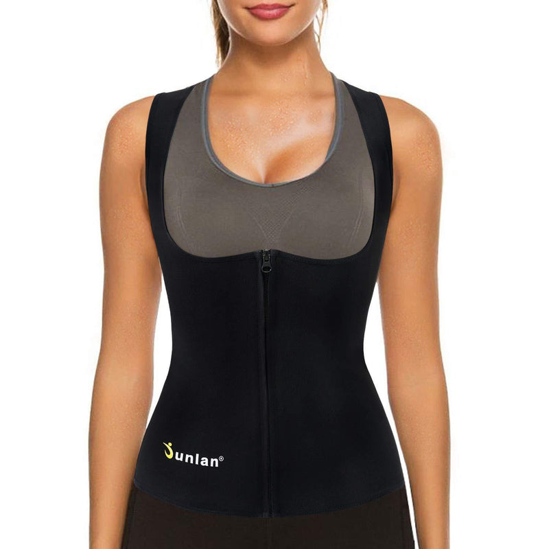 Junlan Sauna Suit for Women Waist Trainer Vest for Women Sweat Tank Top Shaper for Women with Zipper Black Small
