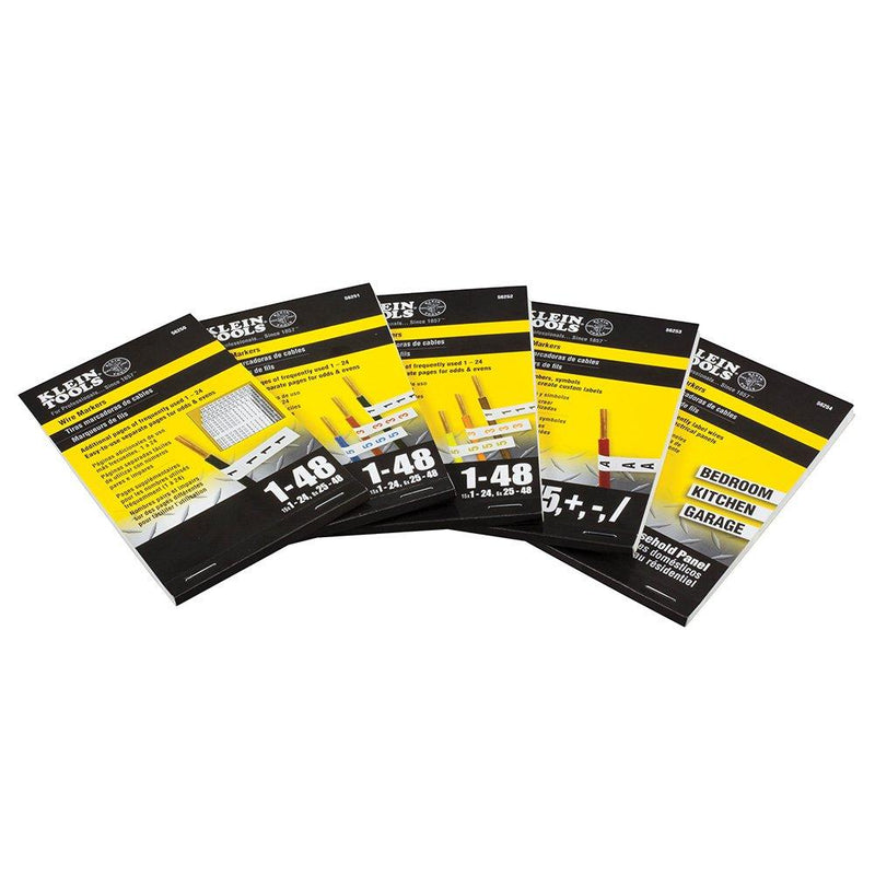 Klein Tools 56251 Wire Marker Book 120/240V 3 Phase 1-48, Black, Blue, Red Printed on White