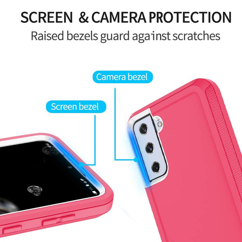 Szfirstey Case with Belt-Clip Holster for Galaxy S21 Drop Full Body Rugged Shock Dust Proof 3-Layer Military Protective Tough Durable Phone Cover Heavy Duty for Samsung S21 (Hot Pink/White) Hot Pink/White