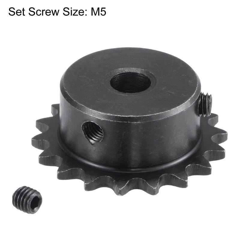 uxcell 18 Tooth Roller Sprocket B Type, 25 Chain, Single Strand 1/4" Pitch, 8mm Bore Black Oxide C45 Carbon Steel with Set Screws for ISO 04C