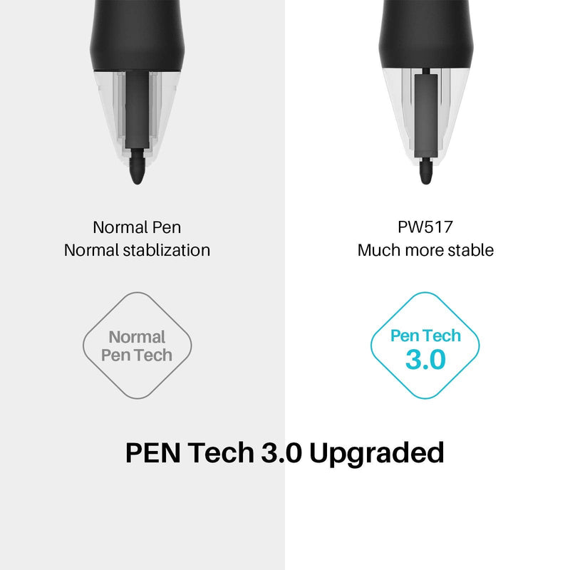 HUION PW517 Pen Tech 3.0 Battery-Free Stylus Pen with 10 Pack Upgraded Replacement Felt Nibs PN05F for Huion Kamvas 13, Kamvas Pro 24, Kamvas 22, Kamvas 22 Plus, Kamvas 12, Kamvas 16 (2021), Kamvas Pr
