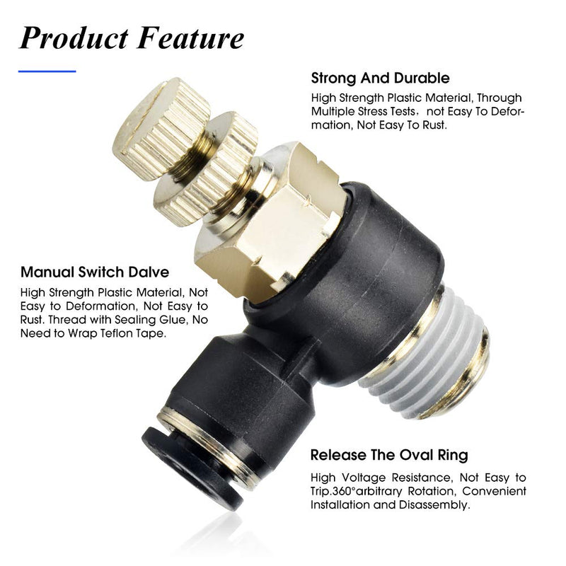 TAILONZ PNEUMATIC 3 Pack SL-1/4-N2 Push to Connect Air Line Fitting Air Flow Control Valve 1/4 Inch od 1/4 Inch Npt Elbow 90 Degree Air Speed Control Valve Fitting Push Lock 1/4"OD1/4"NPT