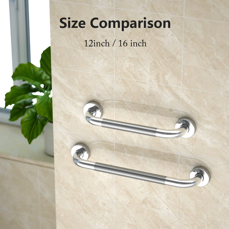 12 Inch Anti Slip Shower Grab Bar, Yuande Chrome Finish Stainless Steel Bath Grab Bar, Knurled Bathroom Safety Rail, Shower Handrail Support, Handicap Elderly Injury Senior Balance Assist Handles 12inch-1 Pack