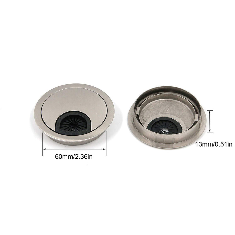 Quluxe Cable Hole Cover, 2-3/8" Zinc Alloy Desk Grommet for Wire Organizer- Brushed Silver (Pack of 2) 60MM