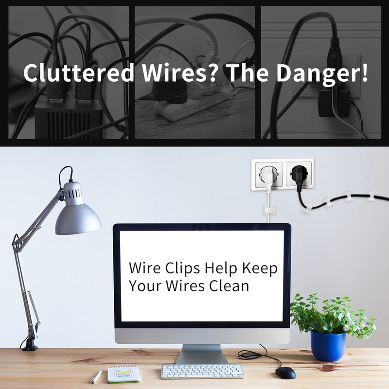 Viaky Self Adhesive Cable Clips, Wire Organize Cables Wire Management Clamps Outdoors Tie Holder for Computer, Electrical, Charging or Mouse Cord Car, Office and Home (Translucent, 30pcs) translucent