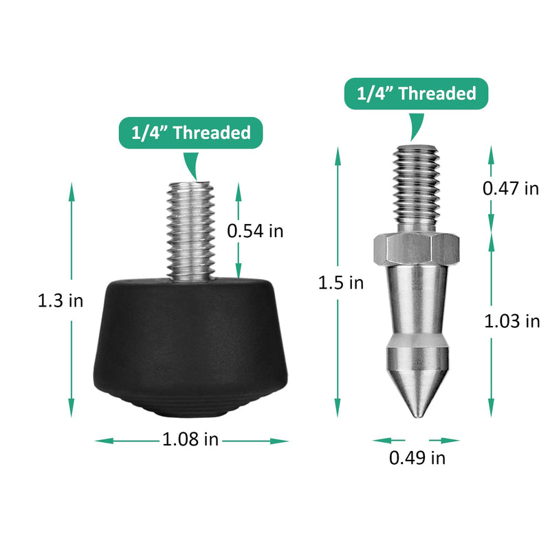 Rigych 3 Sets of 1/4 Thread Rubber Tripod Feet Universal Anti-Slip & Stainless Steel Tripod Spike Feet, Tripod Feet Replacement Parts