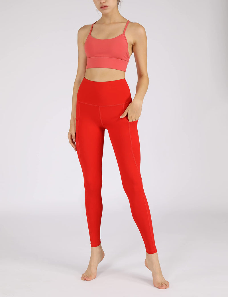 ODODOS Women's High Waisted Yoga Leggings with Pockets,Tummy Control Non See Through Workout Athletic Running Yoga Pants X-Small Red