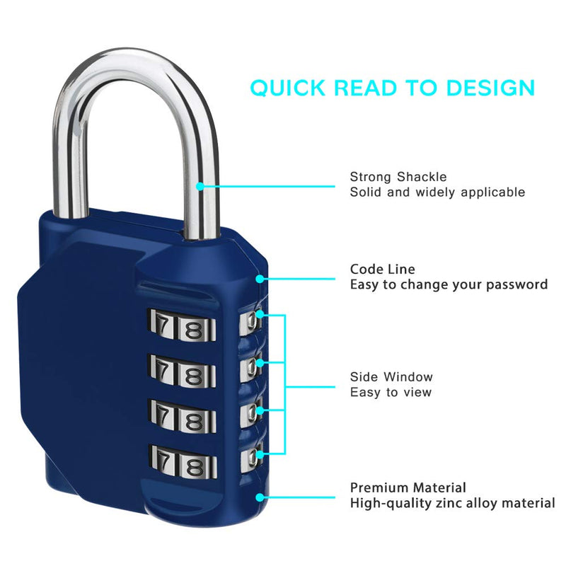 ZHEGE Combination Locker Lock, 4 Digit Outdoor Padlock for Gym, School, Gates, Doors, Fence, Hasps and Storage Blue1