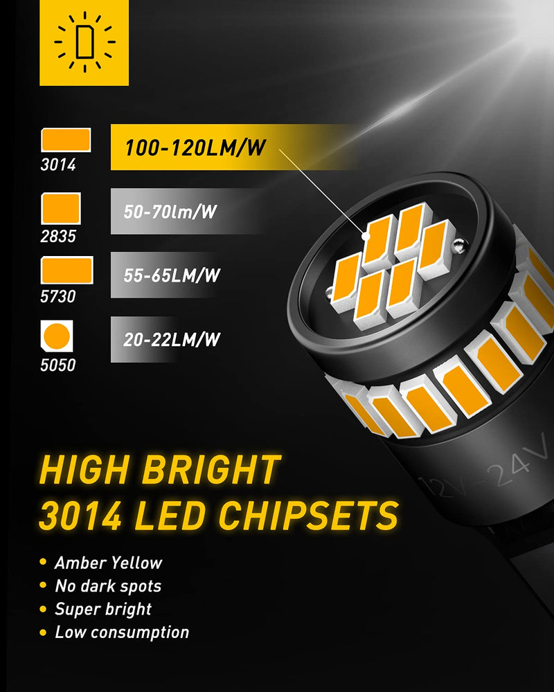 AUXITO 194 LED Light Bulb, Amber Yellow 168 2825 W5W T10 Wedge 24-SMD 3014 Chipsets LED Replacement Bulbs for Car Dome Map License Plate Lights (Pack of 10)